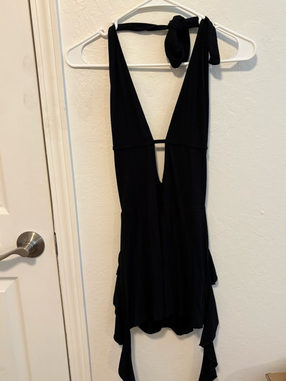 Black Halter Deep-V Tie-Back Dress